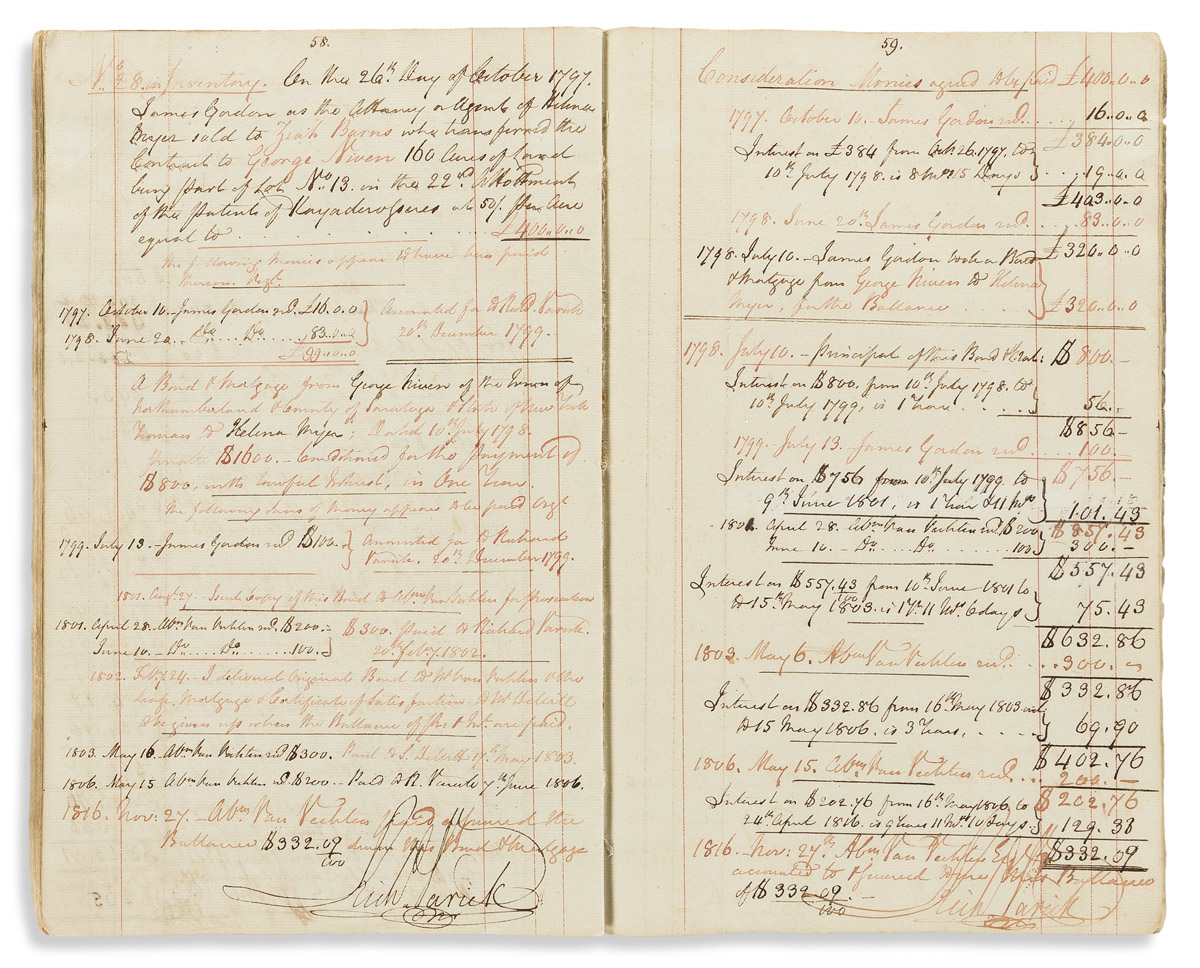 (NEW YORK CITY.) Pair of account books kept in part or full by one of New Yorks Founding Fathers, Richard Varick.